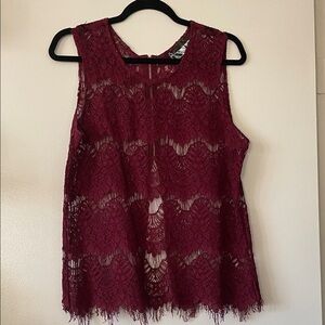 INNY|Lace Sleeveless Top|burgundy Red| XL| GUC